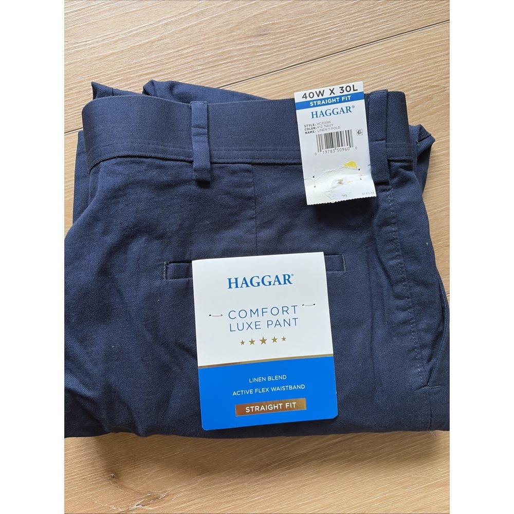 Haggar Straight Fit Comfort Luxe Pant Linen Blend Active Flex Waistband Sz 40x30 - Picture 1 of 9